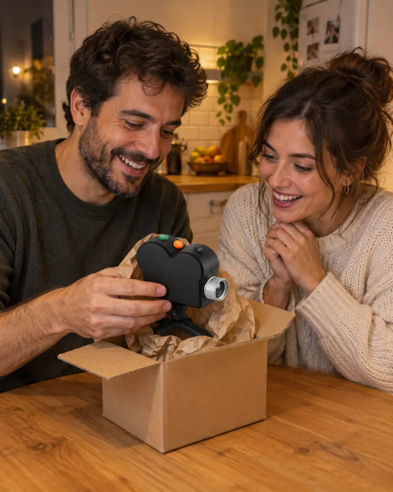 The same couple opens the package